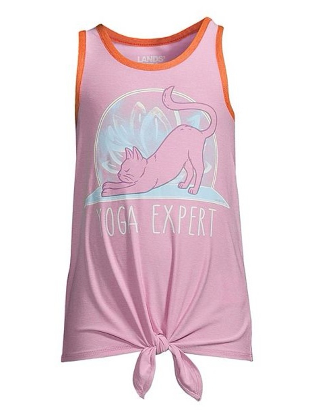 Lands' End Tie Front Active Pink Cat ‘Yoga Expert’ Tank Top
